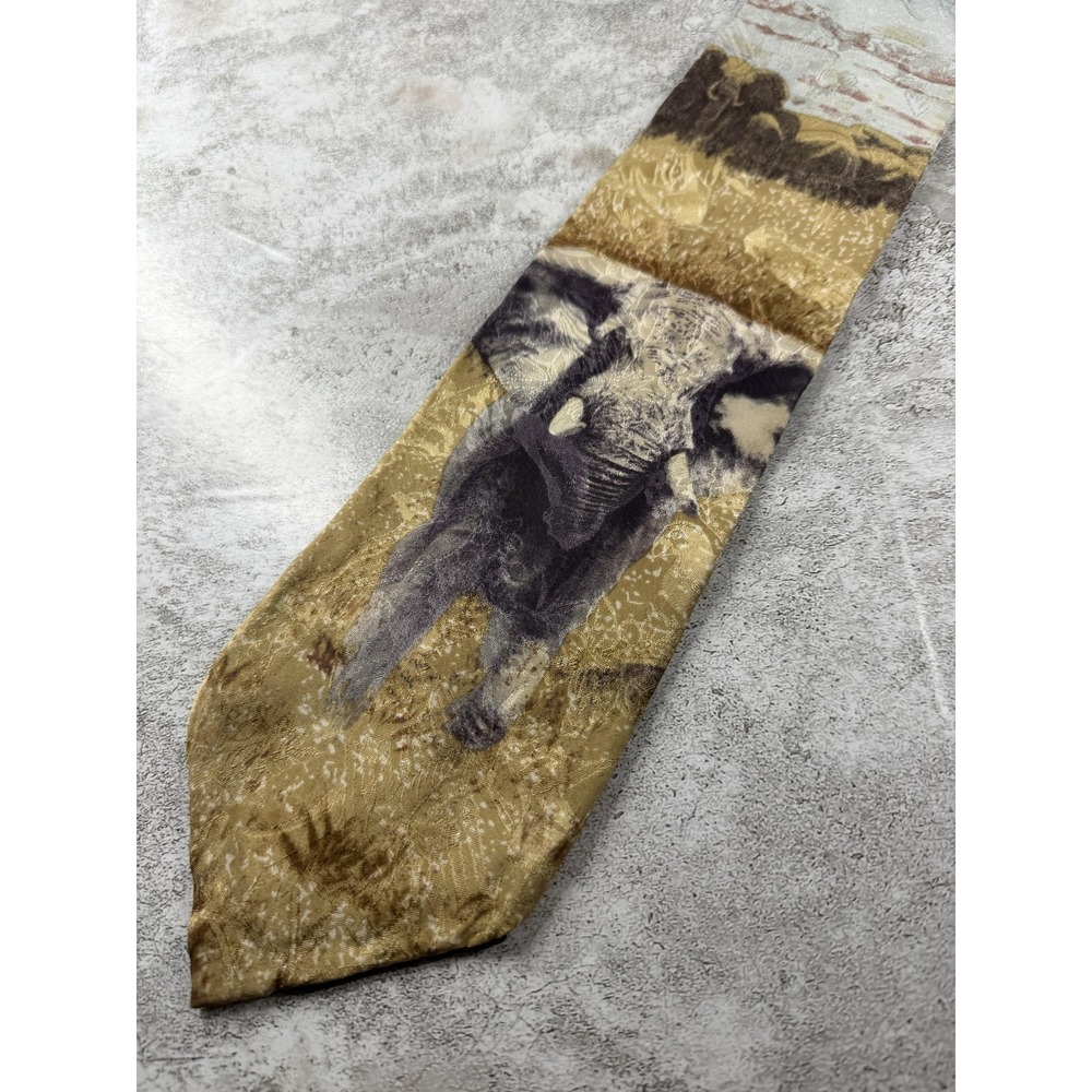 Endangered Species Tie Mens One Size Gold Animal Print Jacquard 100% Silk